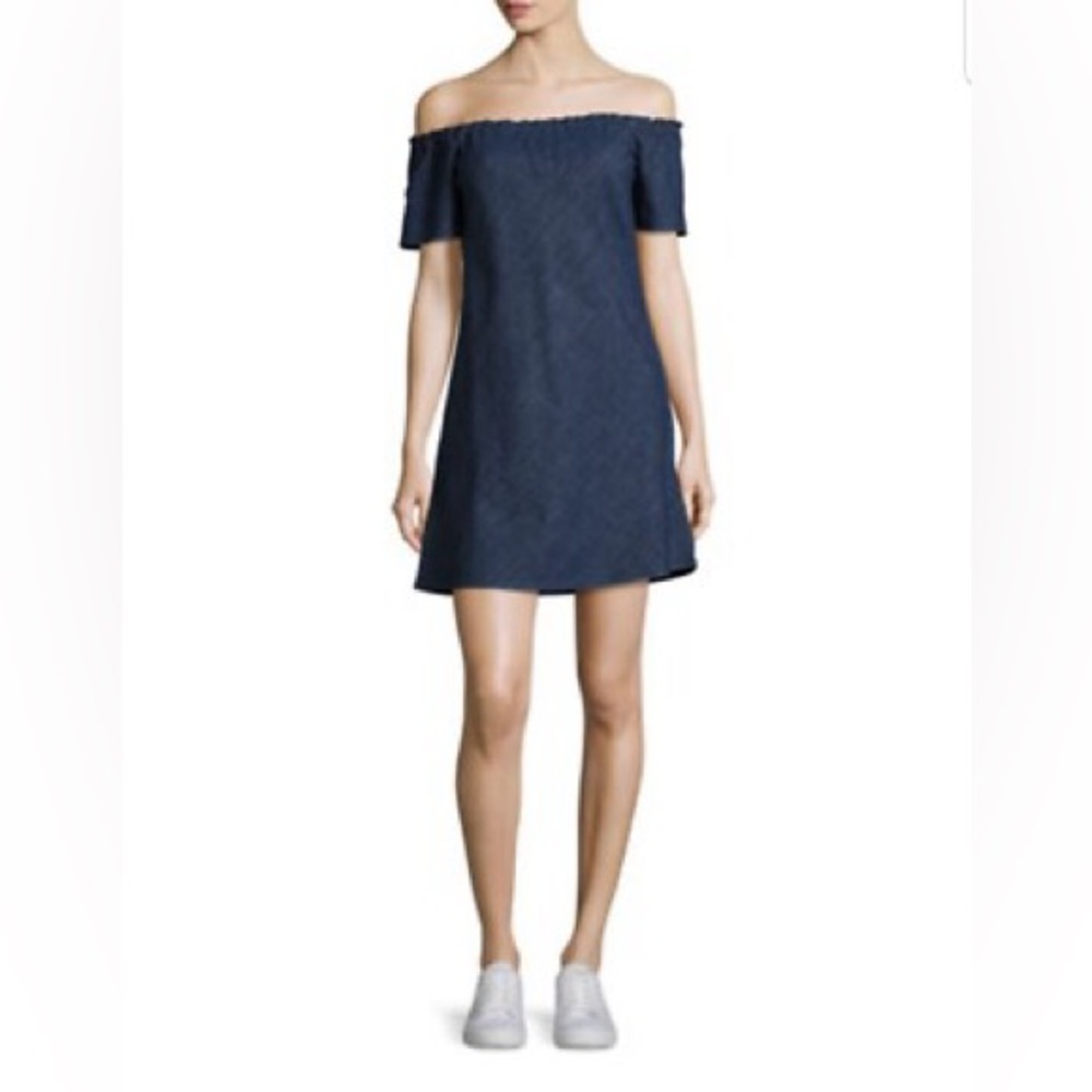 AG ADRIANO GOLDSCHMIED Off Shoulder Blue Mini Dress